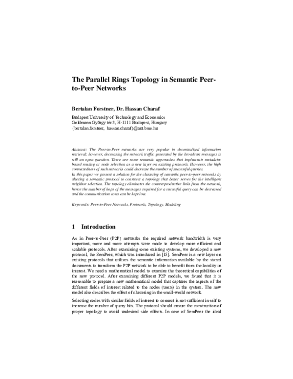 (PDF) The Parallel Rings Topology in Semantic Peer-to-Peer Networks