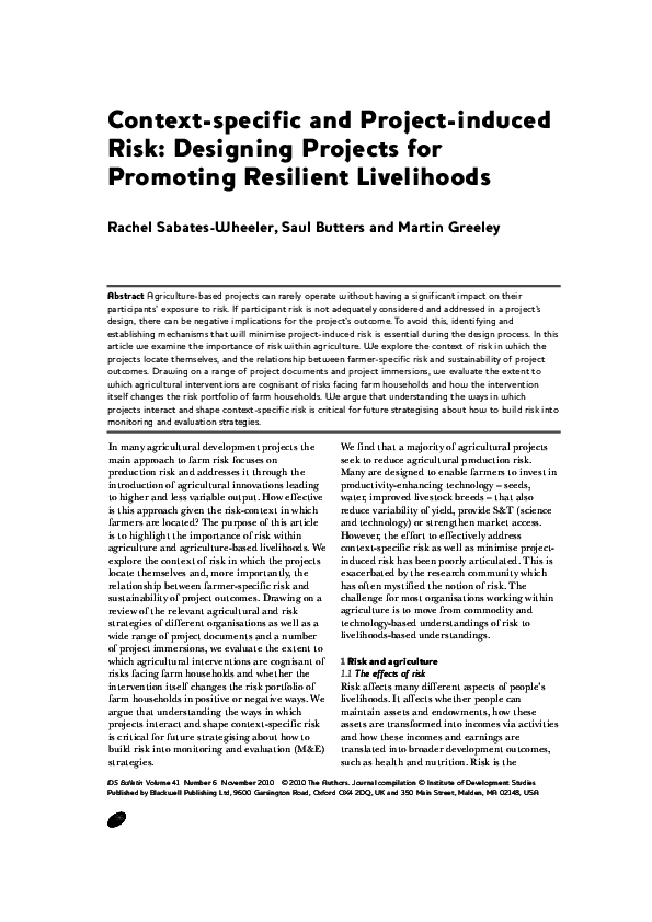 (PDF) Context-specific and Project-induced Risk: Designing Projects for ...