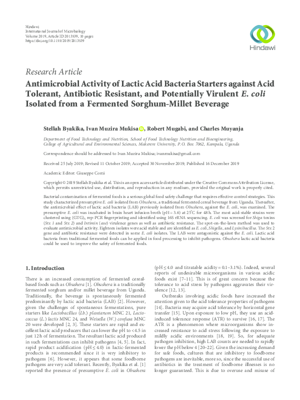 (PDF) Antimicrobial Activity of Lactic Acid Bacteria Starters against ...