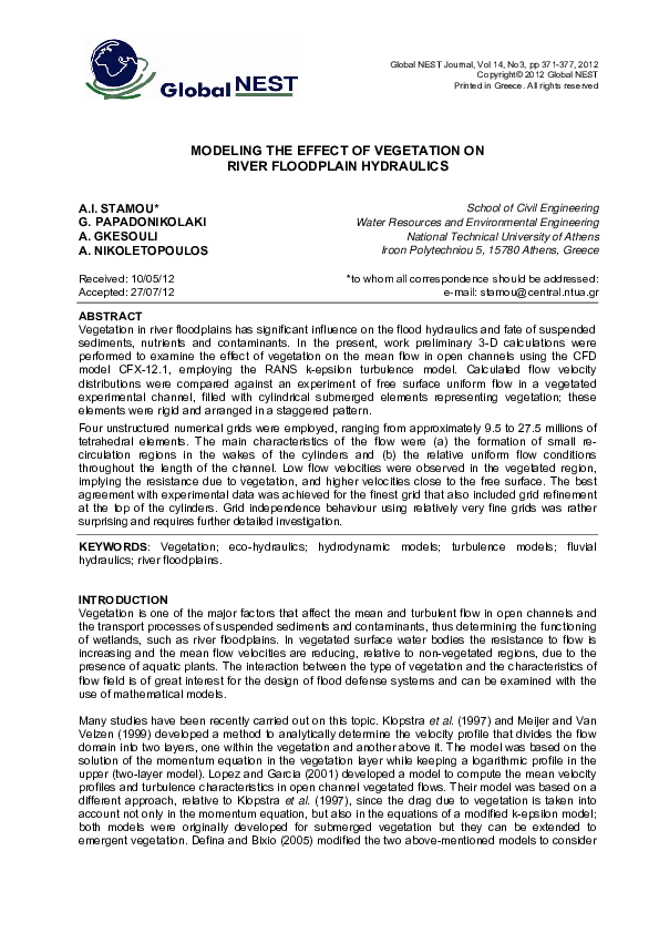 (PDF) Modeling the effect of vegetation on river floodplain hydraulics