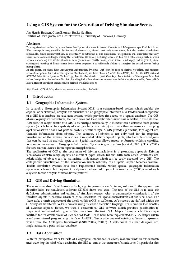 (PDF) Using a GIS System for the Generation of Driving Simulator Scenes