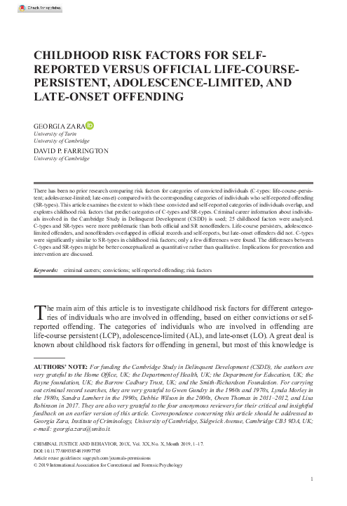 (PDF) Childhood Risk Factors for Self-Reported Versus Official Life ...