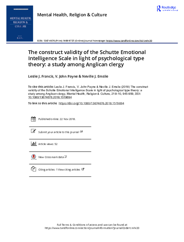 (PDF) The construct validity of the Schutte Emotional Intelligence ...