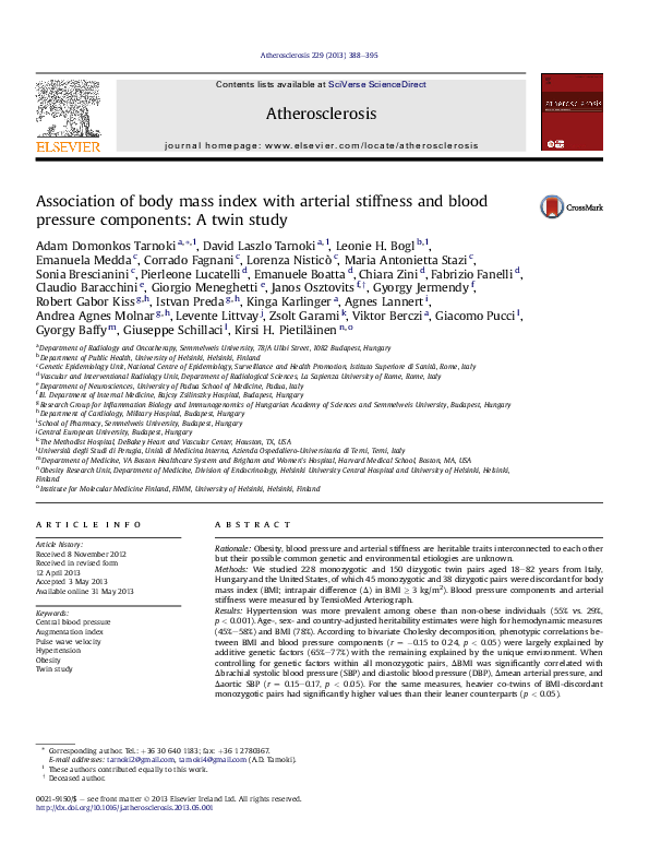 (PDF) Association of body mass index with arterial stiffness and blood ...