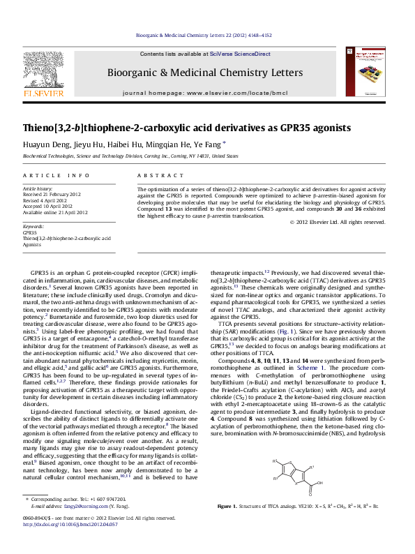 (PDF) Thieno[3,2-b]thiophene-2-carboxylic acid derivatives as GPR35 ...