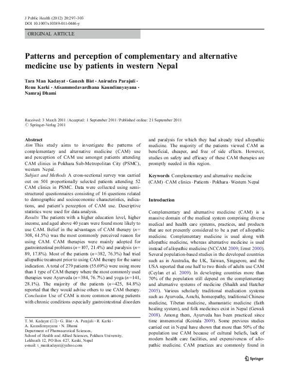 (PDF) Patterns and perception of complementary and alternative medicine ...