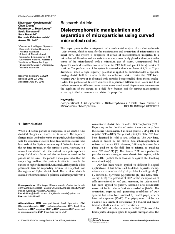 (PDF) Dielectrophoretic manipulation and separation of microparticles ...