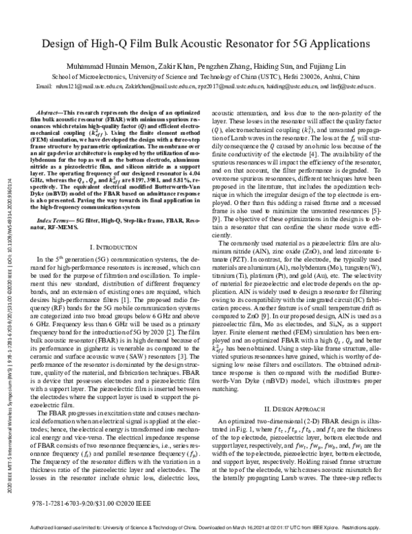 (PDF) Design of HighQ Film Bulk Acoustic Resonator for 5G Applications