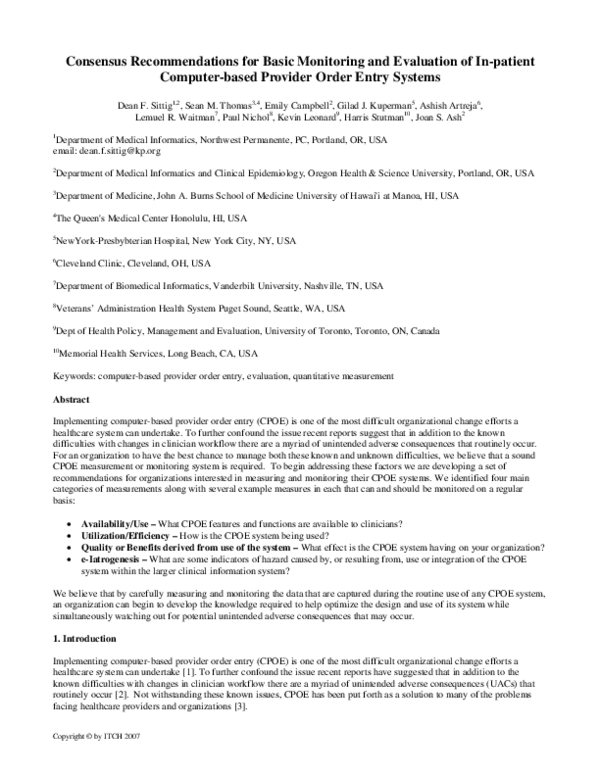 (PDF) Consensus recommendations for basic monitoring and evaluation of ...
