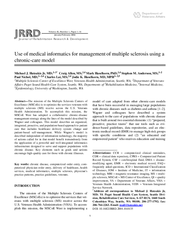 (PDF) Use of medical informatics for management of multiple sclerosis ...