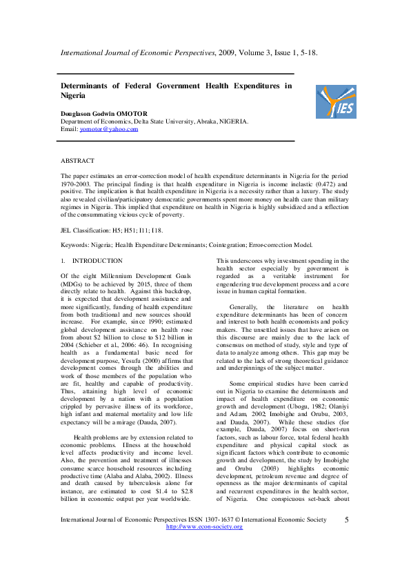 (PDF) Determinants of Federal Government Health Expenditures in Nigeria