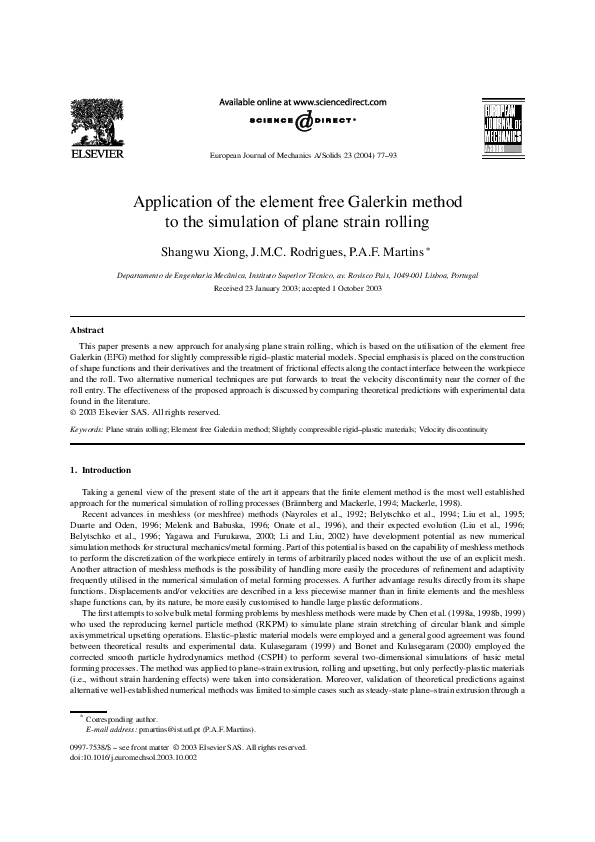 (PDF) Application of the element free Galerkin method to the simulation ...