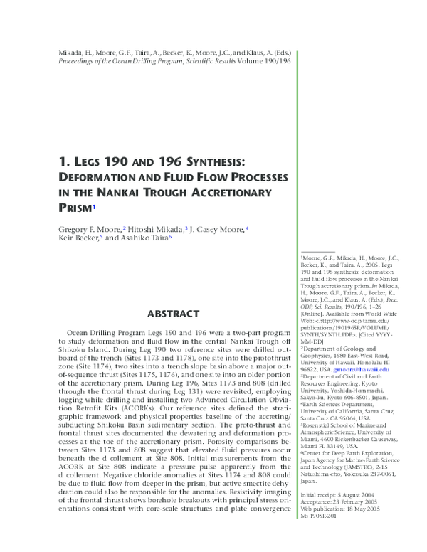 (PDF) Legs 190 and 196 Synthesis: Deformation and Fluid Flow Processes ...