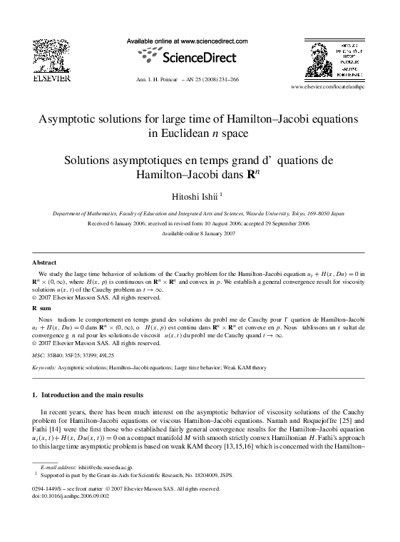 (PDF) Asymptotic solutions for large time of Hamilton–Jacobi equations ...