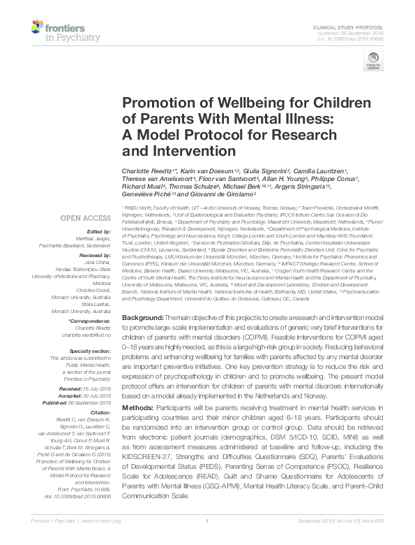 (PDF) Promotion of Wellbeing for Children of Parents With Mental ...
