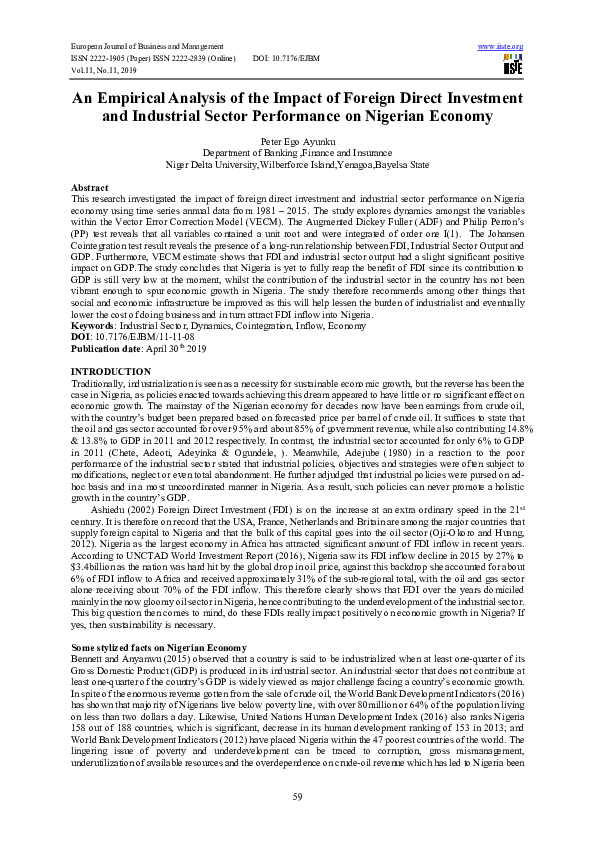 (PDF) An Empirical Analysis of the Impact of Foreign Direct Investment ...