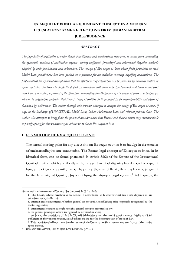 (PDF) EX AEQUO ET BONO A REDUNDANT CONCEPT IN A MODERN LEGISLATION? SOME REFLECTIONS FROM (PDF) EX AEQUO ET BONO A REDUNDANT CONCEPT IN A MODERN LEGISLATION? SOME REFLECTIONS FROM