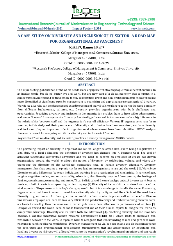 (PDF) A CASE STUDY ON DIVERSITY AND INCLUSION OF IT SECTOR: A ROAD MAP ...