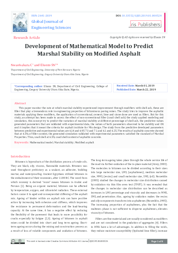 (PDF) Development of Mathematical Model to Predict Marshal Stability on ...