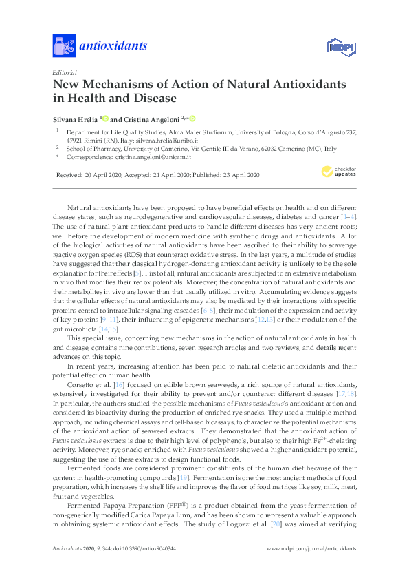 (PDF) New Mechanisms of Action of Natural Antioxidants in Health and ...