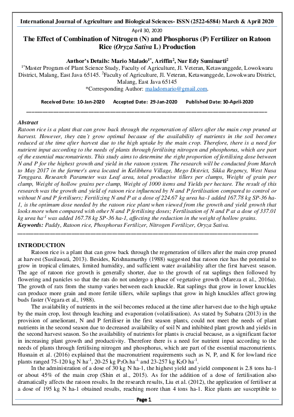 (PDF) The Effect of Combination of Nitrogen (N) and Phosphorus (P ...
