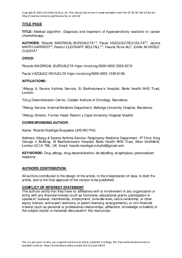 (PDF) Medical algorithm: Diagnosis and treatment of hypersensitivity ...