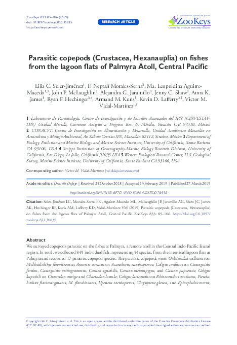 (PDF) Parasitic copepods (Crustacea, Hexanauplia) on fishes from the ...