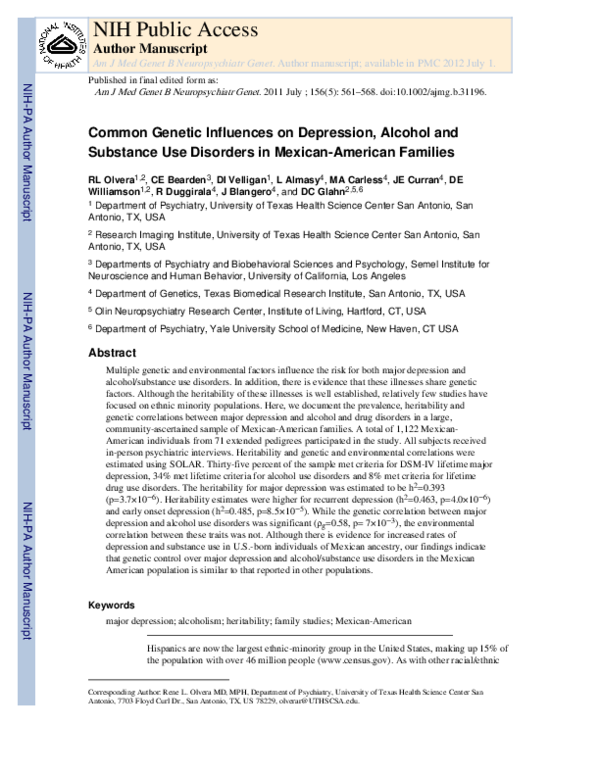 (PDF) Common genetic influences on depression, alcohol, and substance ...
