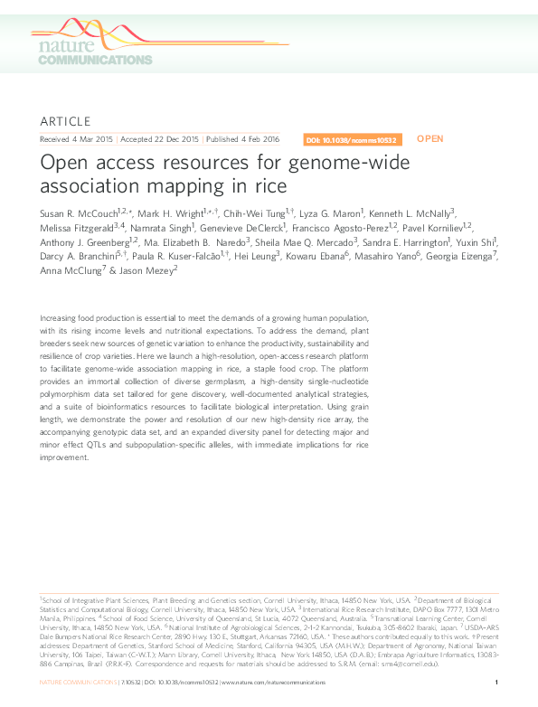 (PDF) Open access resources for genome-wide association mapping in rice
