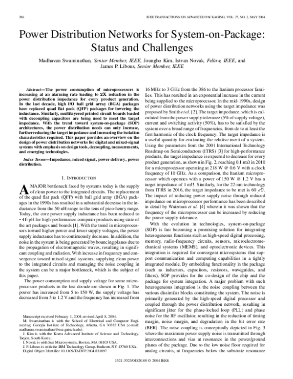 (PDF) Power Distribution Networks for System-on-Package: Status and ...