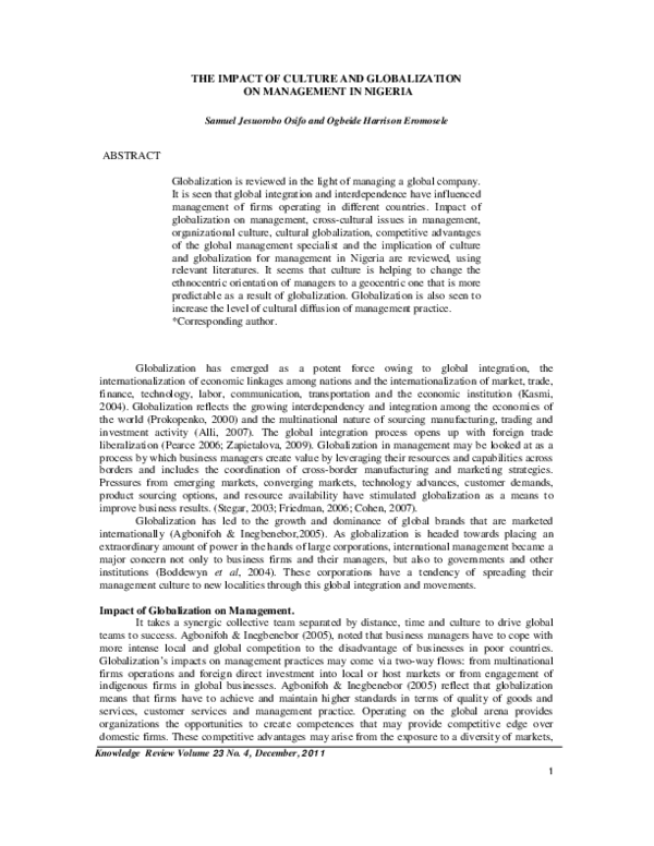 (PDF) The Impact of Culture and Globalization on Management in Nigeria