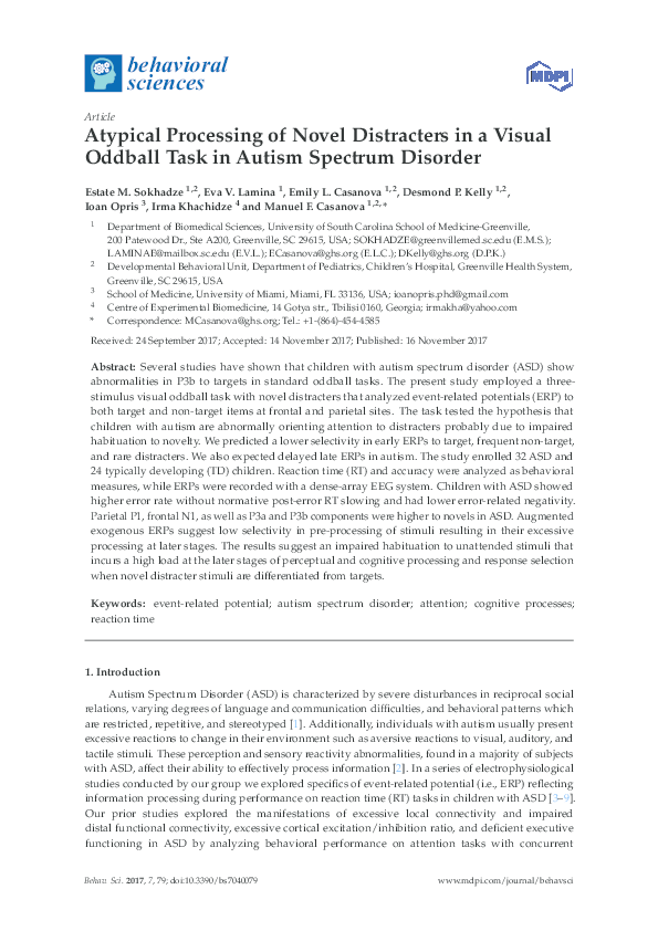 (PDF) Atypical Processing of Novel Distracters in a Visual Oddball Task ...