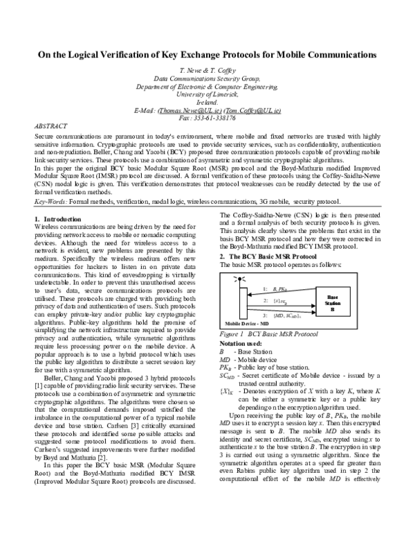 (PDF) On the logical verification of key exchange protocols for mobile ...