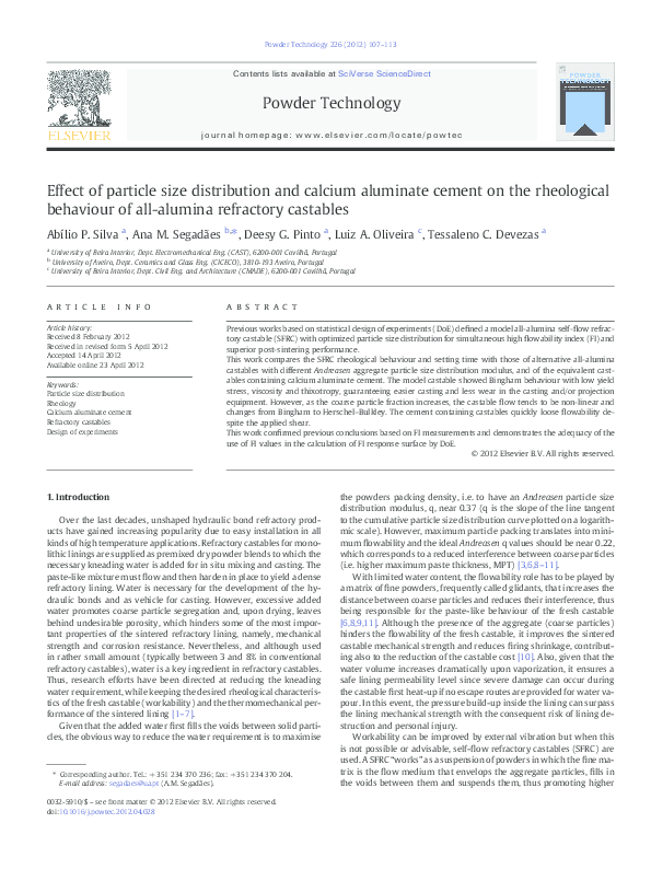 (PDF) Effect of particle size distribution and calcium aluminate cement ...