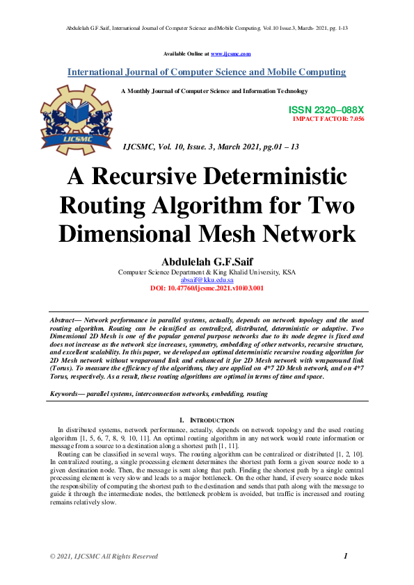 (PDF) A Recursive Deterministic Routing Algorithm for Two Dimensional ...