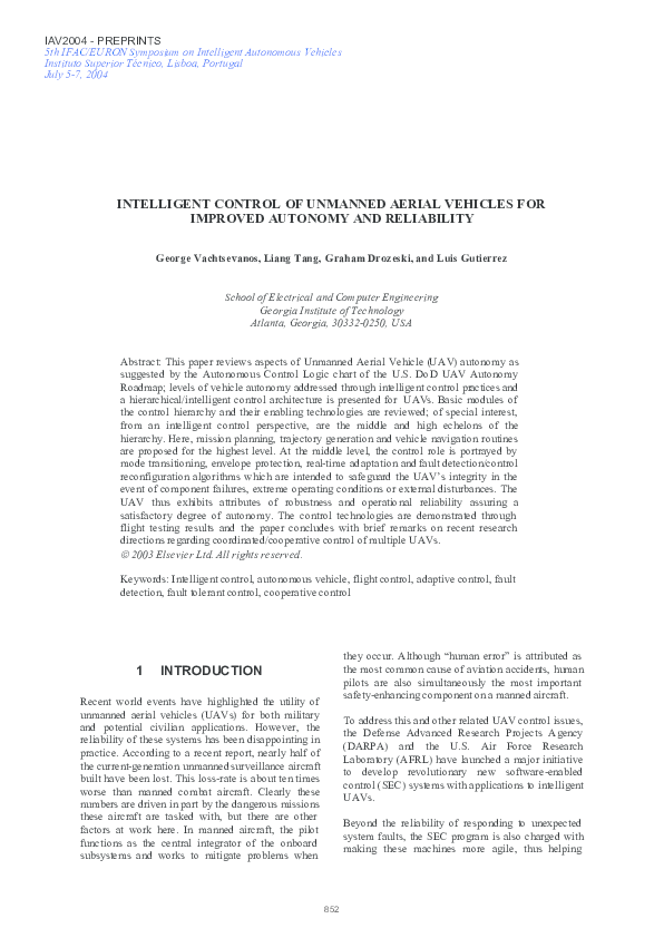 (PDF) Intelligent control of unmanned aerial vehicles for improved ...