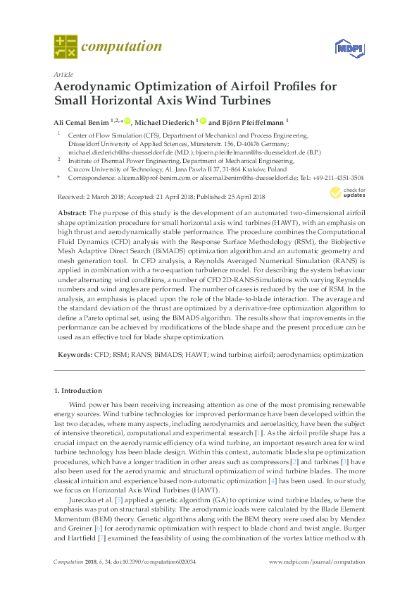 (PDF) Aerodynamic Optimization of Airfoil Profiles for Small Horizontal ...