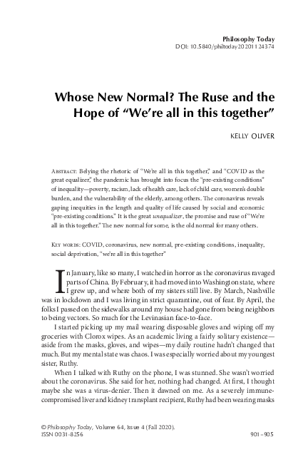 (PDF) Philosophy Today Whose New Normal? The Ruse and the Hope of 