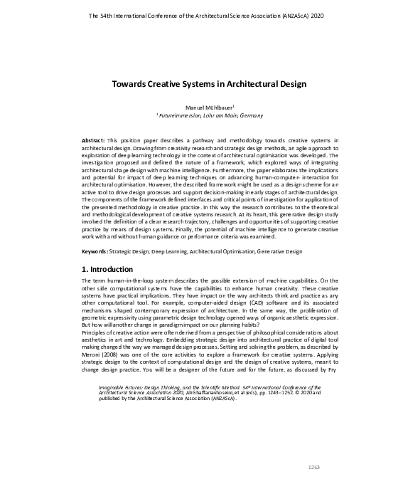 (PDF) Towards Creative Systems in Architectural Design
