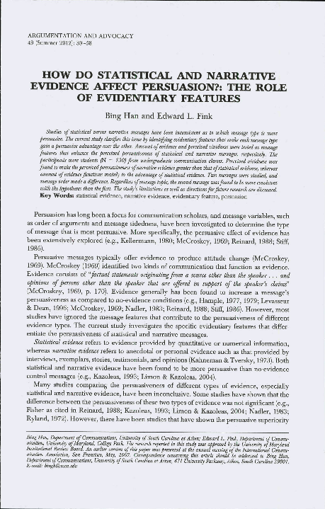 (PDF) How Do Statistical and Narrative Evidence Affect Persuasion?: The ...