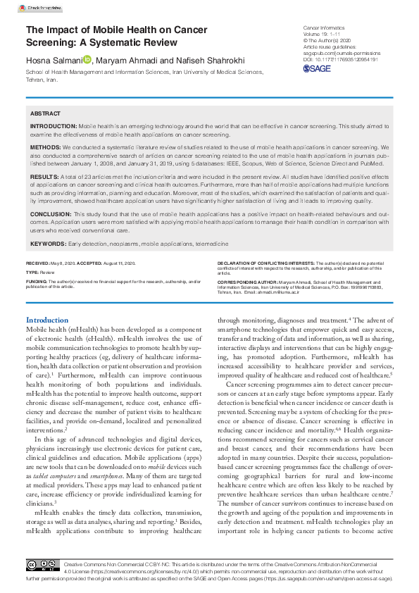 (PDF) The Impact of Mobile Health on Cancer Screening: A Systematic Review