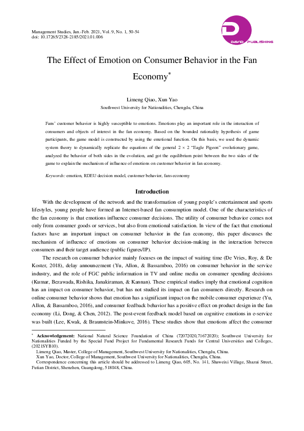 (PDF) The Effect of Emotion on Consumer Behavior in the Fan Economy
