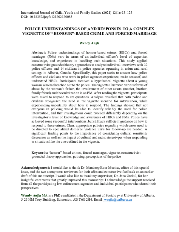 (PDF) Police Understandings of and Responses to a Complex Vignette of ...
