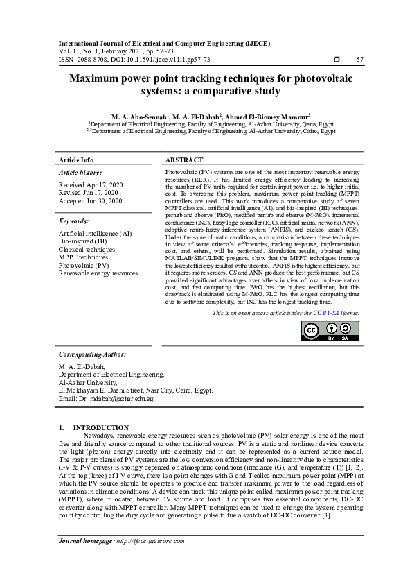 (PDF) Maximum power point tracking techniques for photovoltaic systems ...
