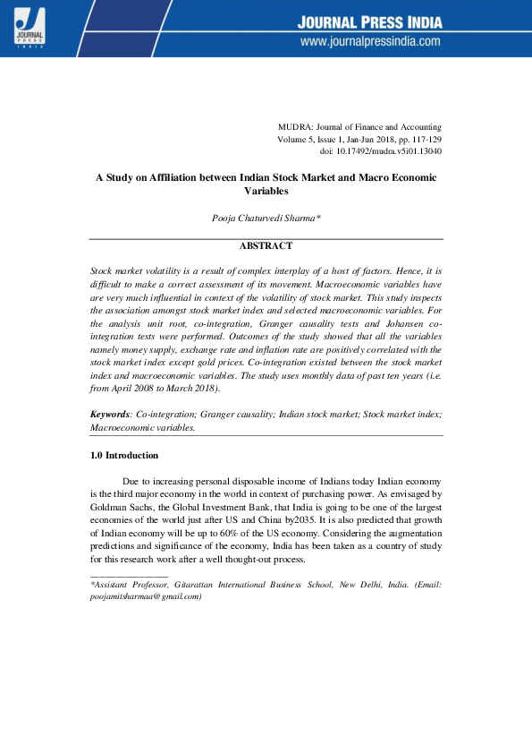 (PDF) A Study on Affiliation between Indian Stock Market and Macro ...
