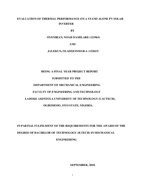 (PDF) EVALUATION OF THERMAL PERFORMANCE ON A STAND ALONE PV SOLAR INVERTER