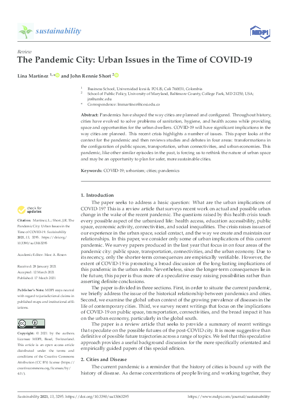 (PDF) The Pandemic City: Urban Issues in the Time of COVID-19