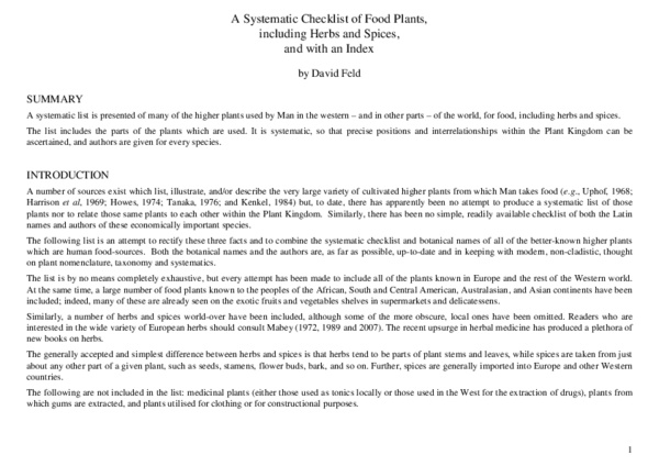 (PDF) A Systematic Checklist of Food Plants, including Herbs and Spices ...