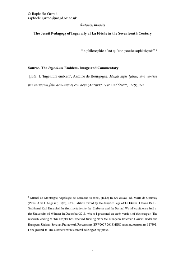 (PDF) 'Subtilis, Inutilis: The Jesuit Pedagogy of Ingenuity at La ...