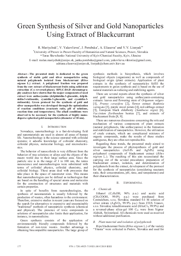 (PDF) Green Synthesis of Silver and Gold Nanoparticles Using Extract of ...